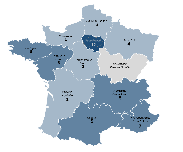 la carte de France qui indique des nombres des éjaculateurs précoce en pourcent